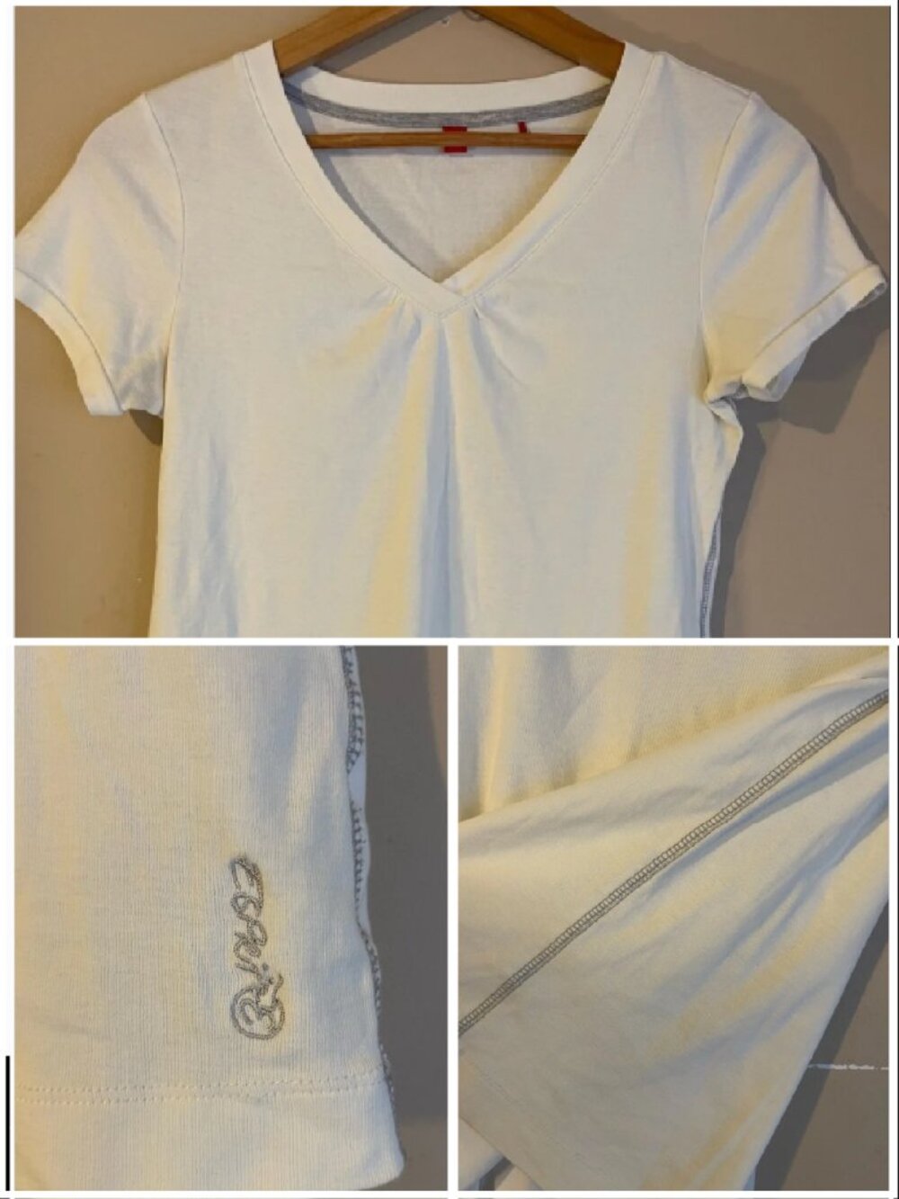 Esprit White 100% Cotton V-Neck Exposed Seam T-Shirt (Est. XS/S)
